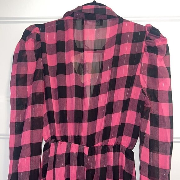Vanessa Scott pink ruffle tunic dress tartan print long sleeves dress size M - Picture 10 of 14